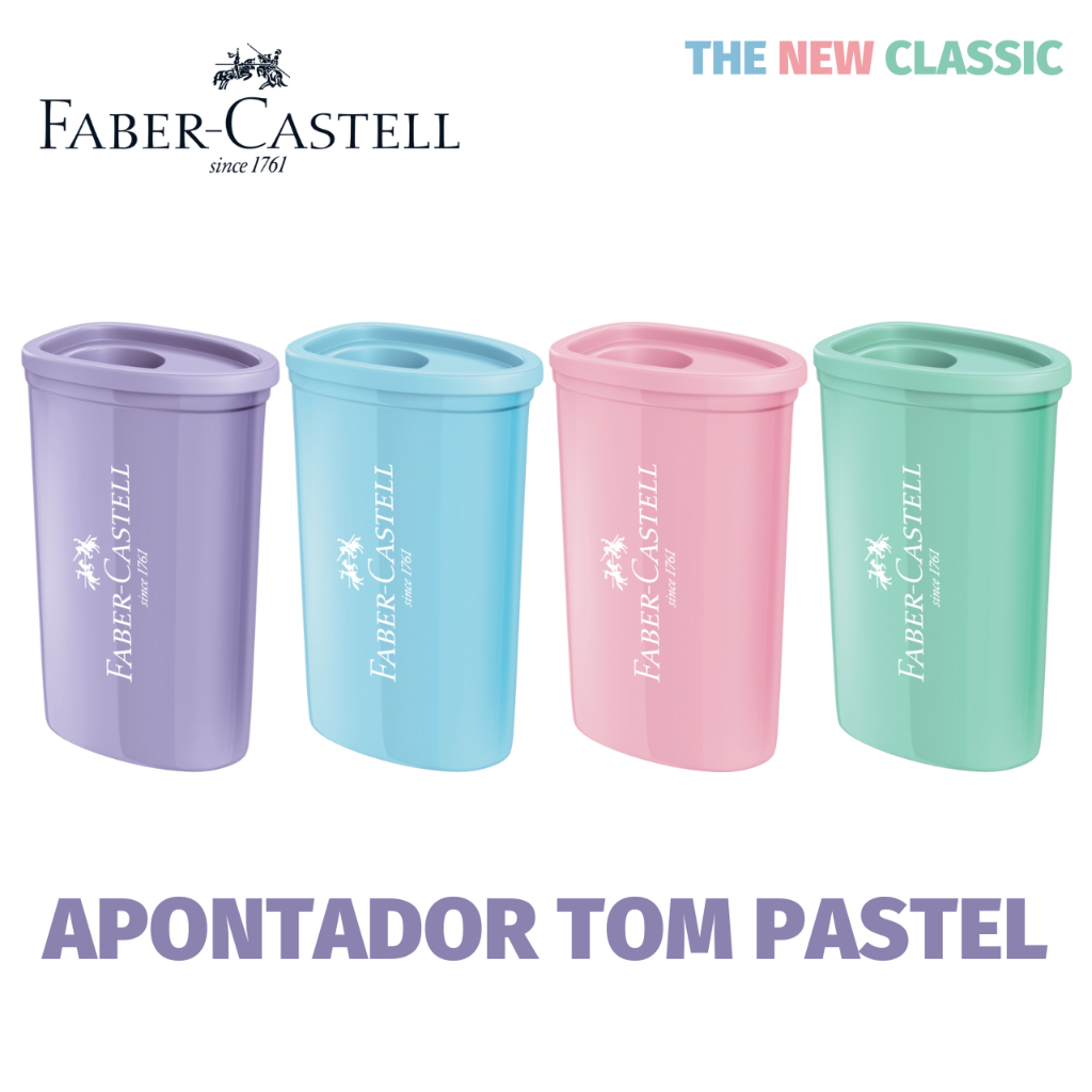 Apontador com Depósito Tom Pastel Faber Castell - Rosa, Azul, Lilás e Verde