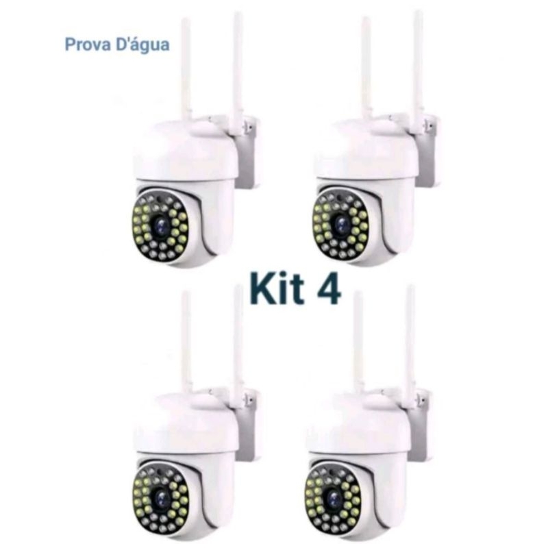 Kit 4 Câmera de Segurança WIFI Externa Prova D'água Infravermelho 28 LEDs Alarme Bivolt