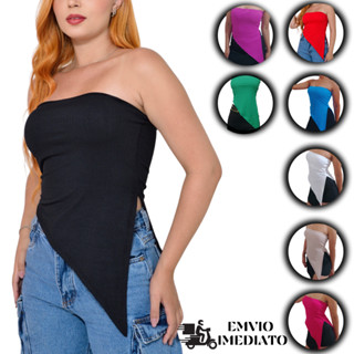 Blusa Feminina Tomara que Caia Cropped Com Bojo Assimetrica