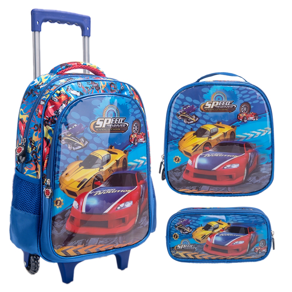 BMA9712CE-KIT Kit Mochila Escolar Infantil de Rodinhas Menino Bolsa Resistente Impermeável Com Lancheira e Estojo
