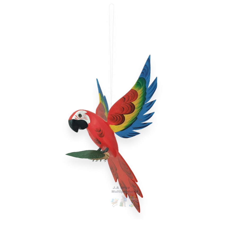 Arara de Madeira Pendurar Enfeite Pássaro Escultura Móbile Decoração Jardim Varanda Sitio Ária Churrasqueira