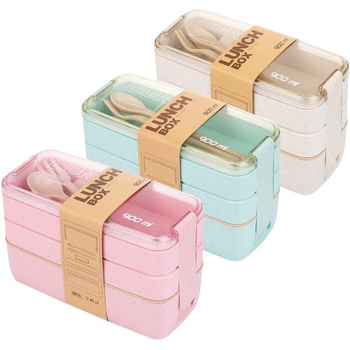 Pote Marmita Lancheira Lunch Box com Talheres De Fibra de bambu Bento 850 ml, 900 ml e 1100 ml