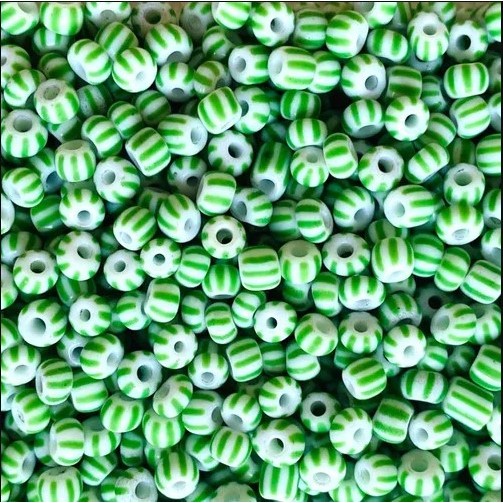220pçs Miçanga Vidro 6/0 20 gramas Leitosa Branco Rajado Verde - Infantil Artesanato Pulseir