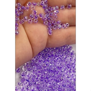 220pçs Miçanga Vidro 6/0 20 gramas Leitosa Transparente com Miolo Lilás - Infantil Artesanato Pulseira Kit 4mm Miçangão Misanga