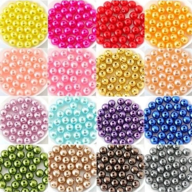 Pérolas 8mm Inteiras Com Furo Passante ABS Pacotes com 50 ou 100 unidades