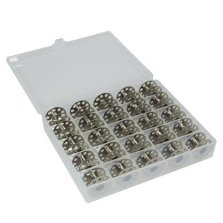 Estojo com 25 Bobinas ALTAS DOMÉSTICAS de metal para Máquina de Costura Caixa Organizador Box Carretilha Canelinha