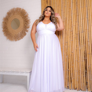 Vestido Longo de Festa Plus Size Regata Madrinha Formatura Casamento Debutante Noiva Branco