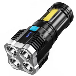 Lanterna Recarregável USB Iluminação Externa | 4 Células Super Brilhante Multifuncional Resistente à Corrosão LED Pronto