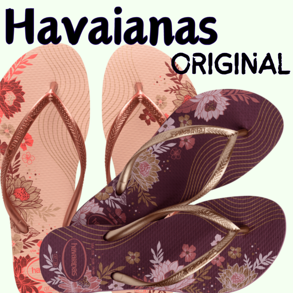 Chinelo Sandalia Flip Flop Havaianas Slim Organic Estampada Florada Flores Rose Ballet Dourada Terra Roxa