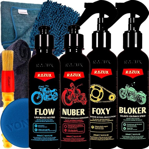 Kit para Lavar Moto Profissional Completo Flow Nuber Foxy Bloker Razux - Spare Parts and Accessories for Vehicles