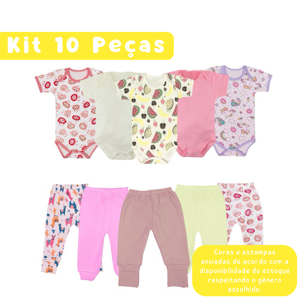 Kit Roupas de Bebê 10 Peças Body e Mijão Liso e Estampado Menino Menina prematuro ao G enxoval reborn fantasia