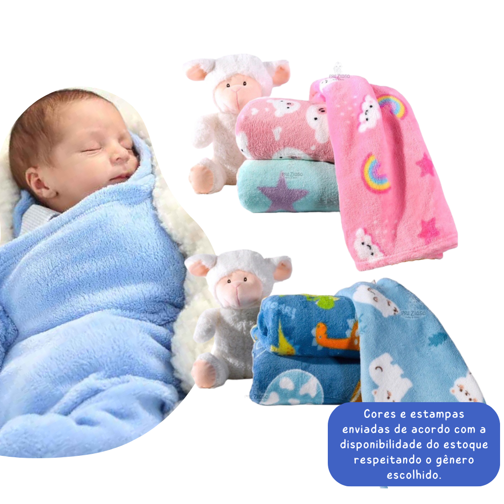 Manta Cobertor Bebê Lisa e Estampada Microfibra Antialérgica