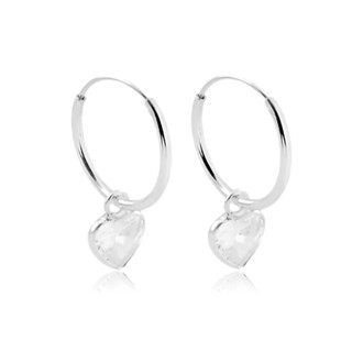 Argola de Prata 925 Pingente de Coração Zircônia Branca