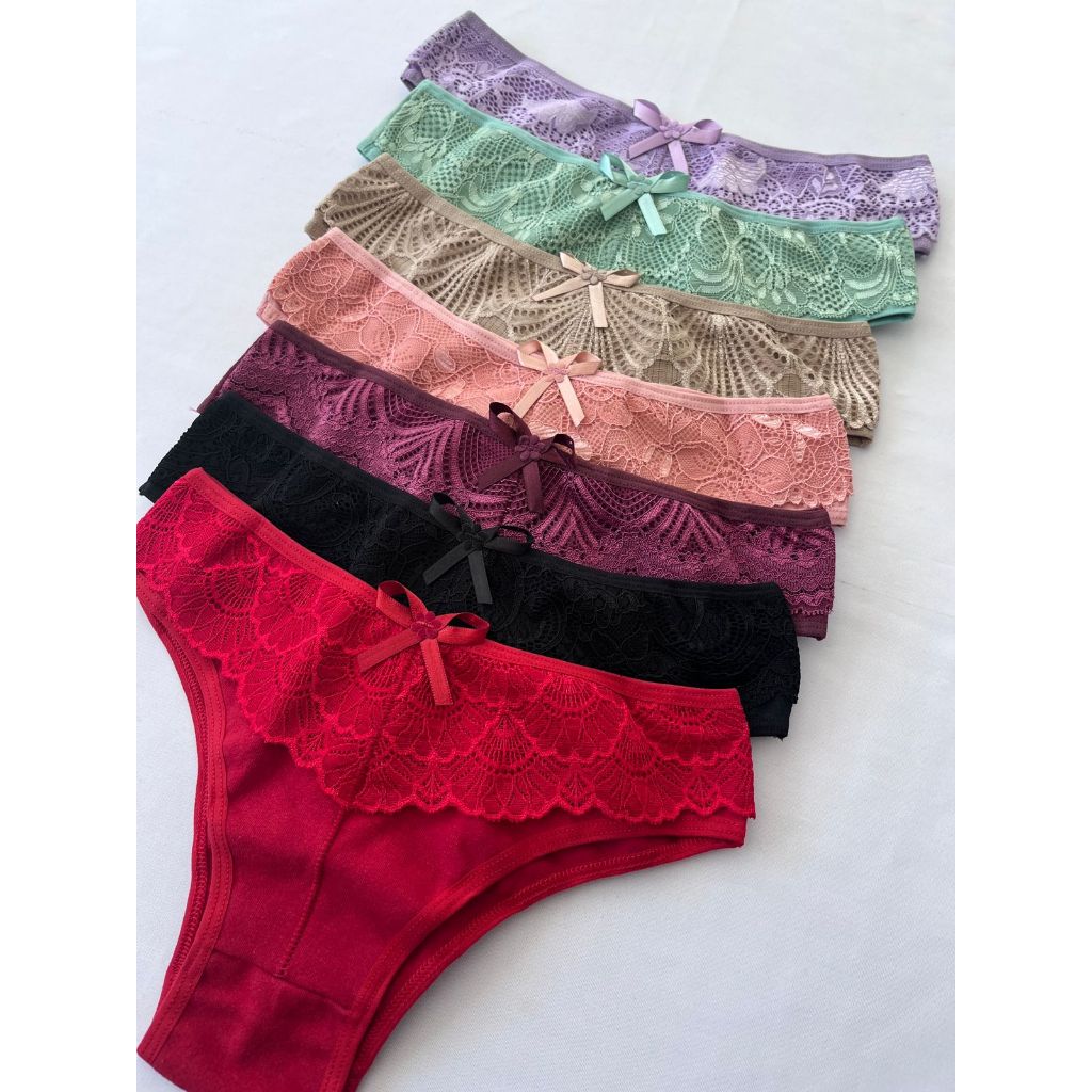 Kit Calcinhas Algodão Anti Alergica Cotton e Renda Premium Conforto Feminina Lingerie