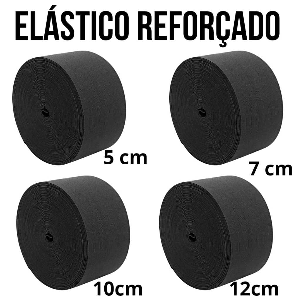 Elástico Largo Reforçado Preto Com Largura 5cm -7cm - 10cm - 12cm Com Tamanho a Escolher Aradesc em Oferta na Shopee