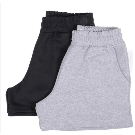 Shorts Moletom Linho Preto Bermuda Feminina Cintura com Elástico Alta Tendência