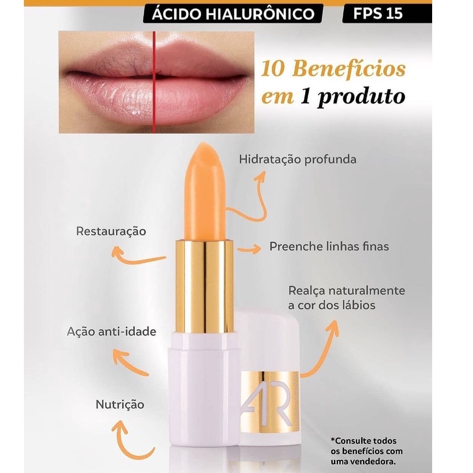 Balm Labial Ultra Regenerador Ácido Hialurônico FPS 15 AR Maquiagem Abelha Rainha 3,5g