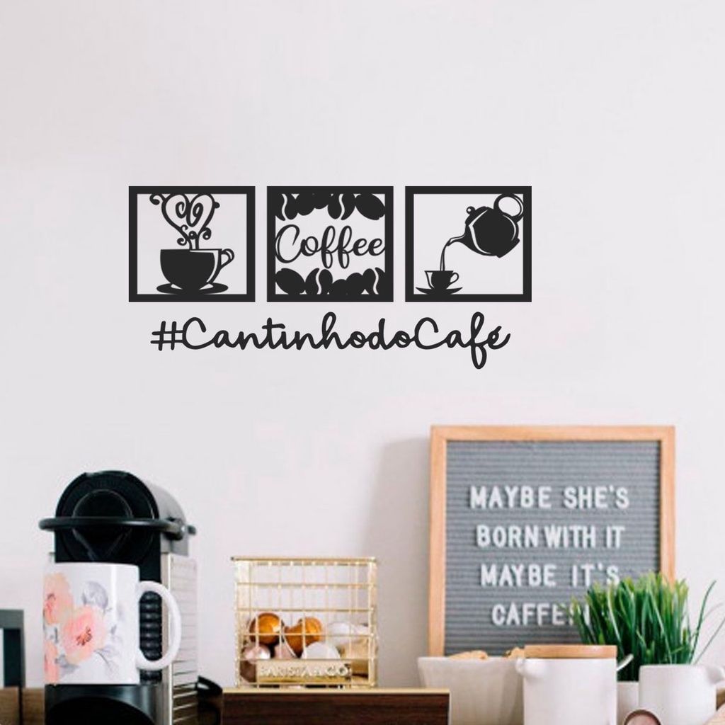 Kit 3 Quadros Cantinho do café cozinha + frase de parede #cantinho do café Minimalista Mdf