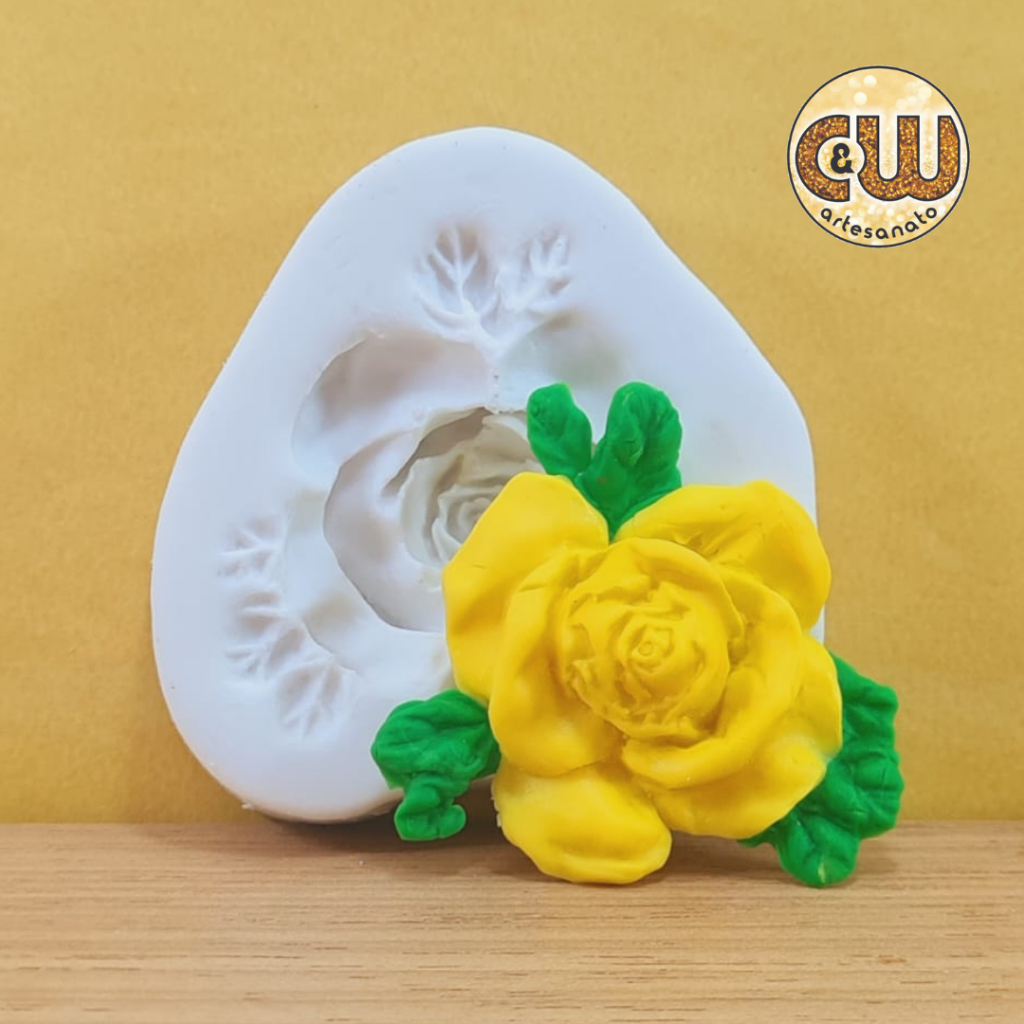 Molde Silicone Rosa c/ Folha / Flor e Folha  Decoração, Confeitaria e Artesanato – Biscuit - Festa