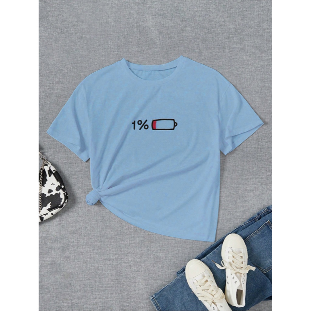 Camiseta Oversized Aesthetic Confortável Estampada Desenho Carregador Bateria Azul Claro Blusa Baby