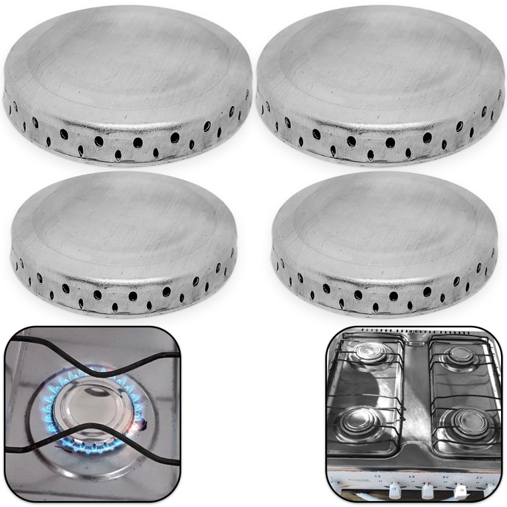 4 Tampas espalhadores de alumínio para Boca de Fogão Atlas Mônaco, 2 pequenas/ 2 Grandes