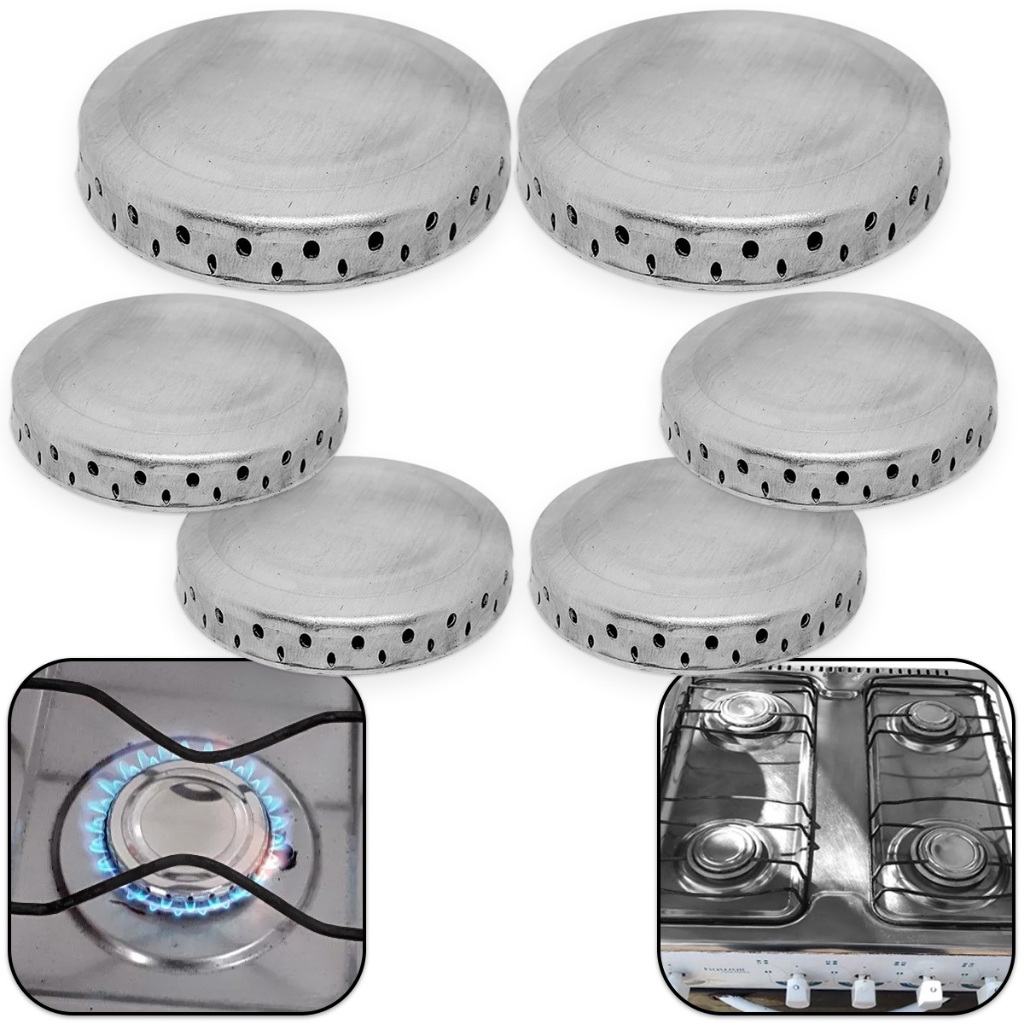 6 Tampas espalhador Boca de Fogão Atlas Mônaco Alumínio sendo 4P e 2G Tampa Espalhador, chama