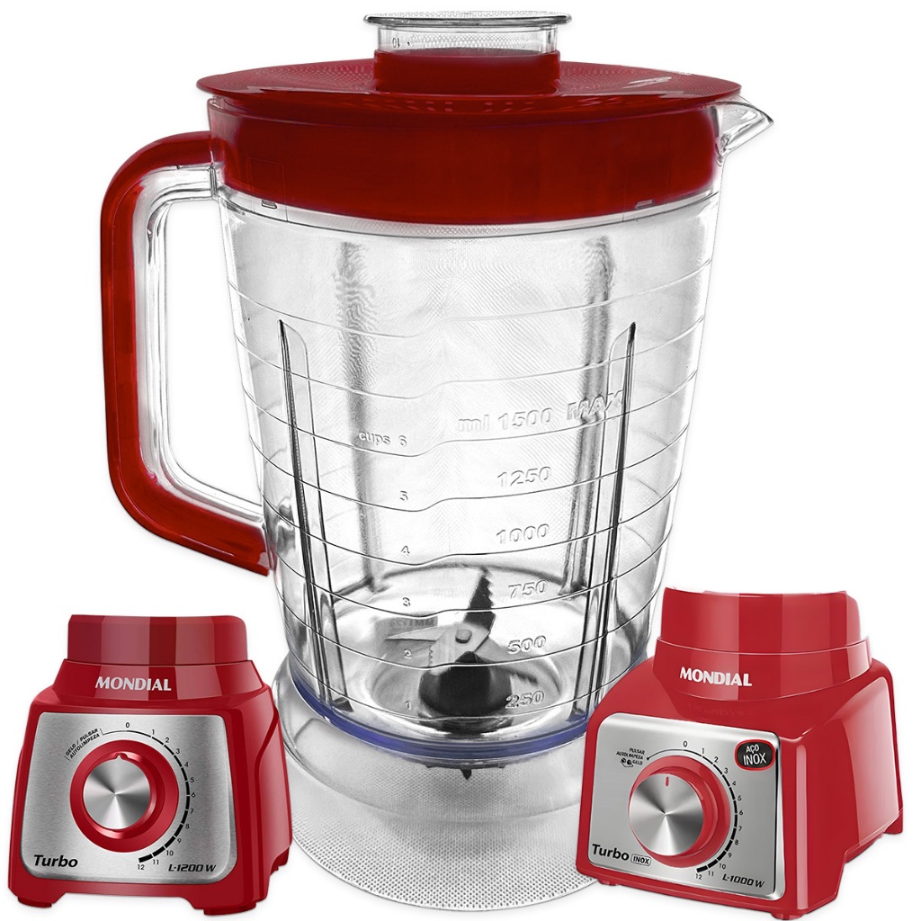 Copo Liquidificador Mondial L1000/l1200W Cristal/Acrílico Tampa Vermelha