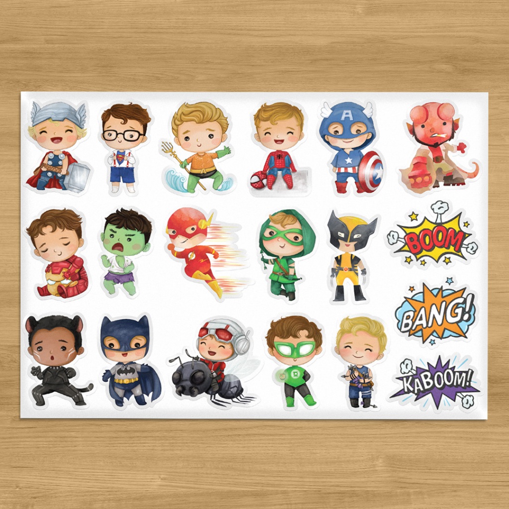 Cartela de Adesivos Pequenos Super Heróis Marvel DC Adesivo Caderno Vinil Á Prova D'água Nerd Geek