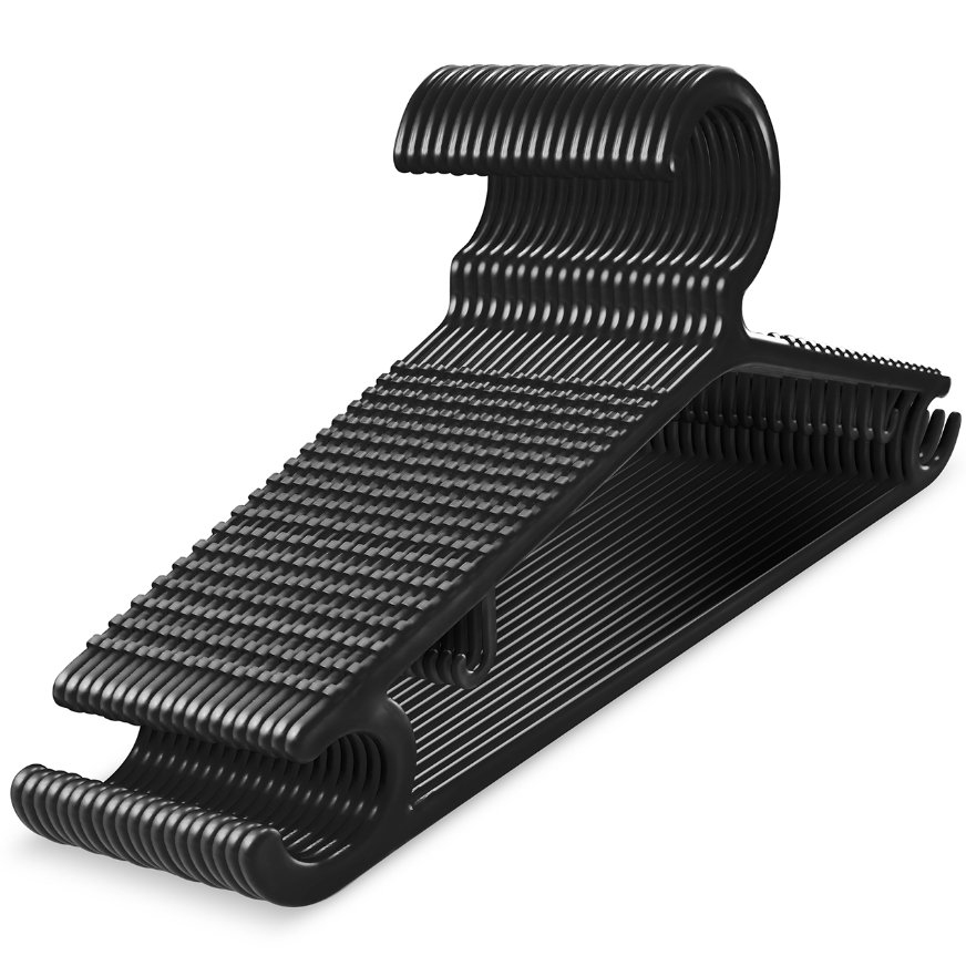 Kit 30 Cabides Adultos Reforçado com Gancho e Cava Antideslizante Preto 39cm