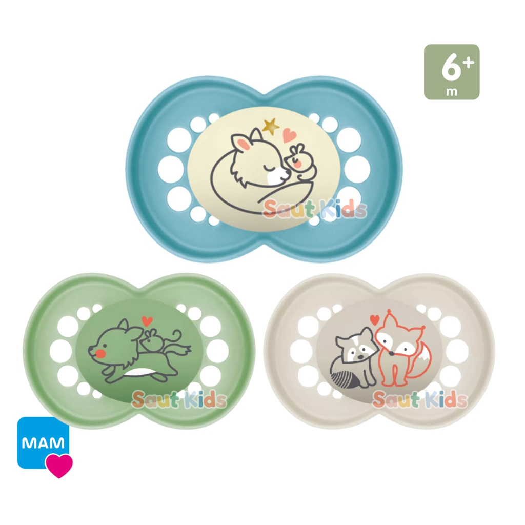 Chupeta MAM 6+ meses Tripla 1 Brilha Escuro c/3uni Blister Azul Menino Bico Silicone Personalizada