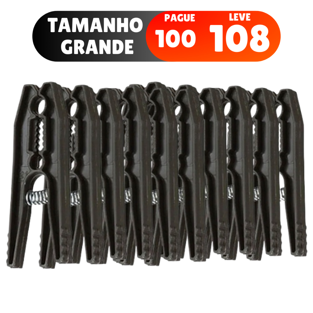 Kit 108  Pregadores De Roupa Grande Varal Pregador Roupa Reforçado Plástico Atacado