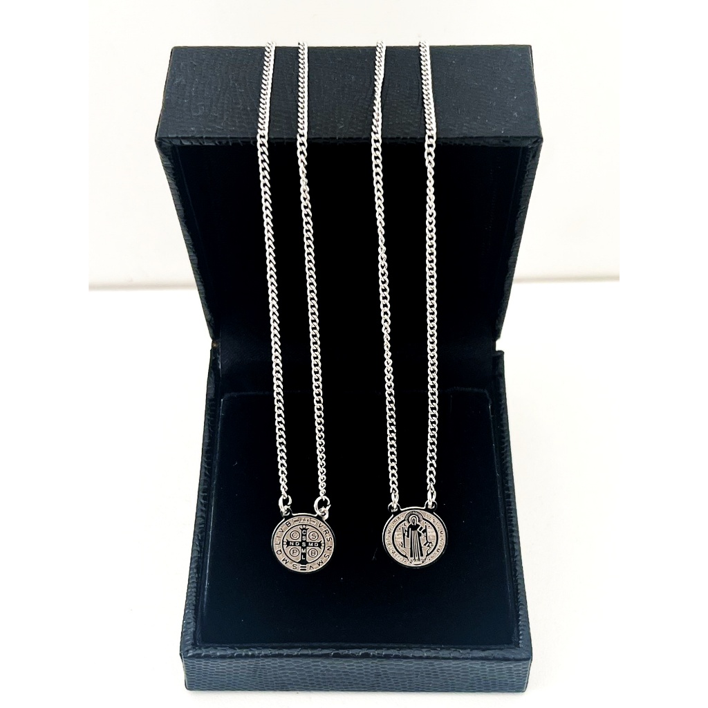 Escapulário de Aço Inox Sao Bento  Prata Aço Inox 316L Masculino