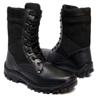 Bota Masculina Militar Motoqueiro De Couro Reforçado Costurado Impermeável + Palmilha