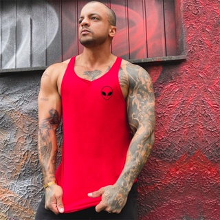 Regata Masculina Cavada em Algodão Bombey - Estampa Alien em Oferta na Shopee