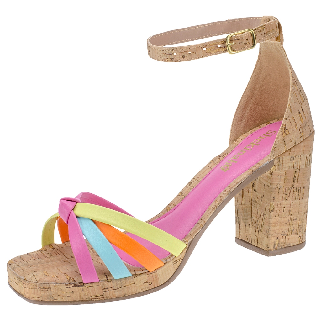 Sandália Feminina Meia Pata Salto Alto Bloco Quadrado Confortável Cortiça Multicolorida Shekinah em Oferta na Shopee