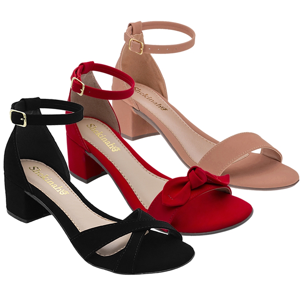 Kit 03 Pares Sandália Feminina Saltinho Confortável Baixo Quadrado Bloco Shekinah Sapato Promoção - Women Shoes