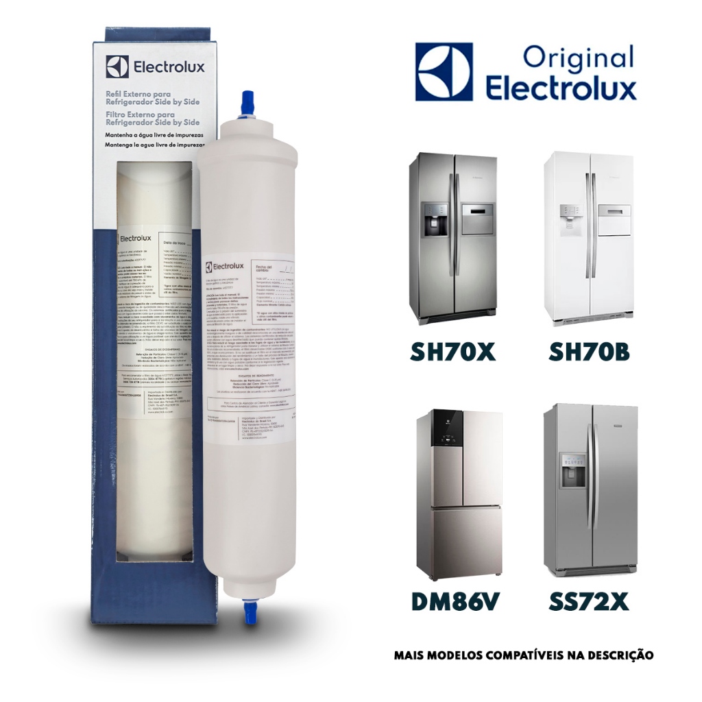 Filtro de Agua Externo para Side by Side SS650 SH70B SH70X SH72X SH72B SS72X SS90X SS Electrolux Original 80021927 A07672301 Refil Filtro Geladeira
