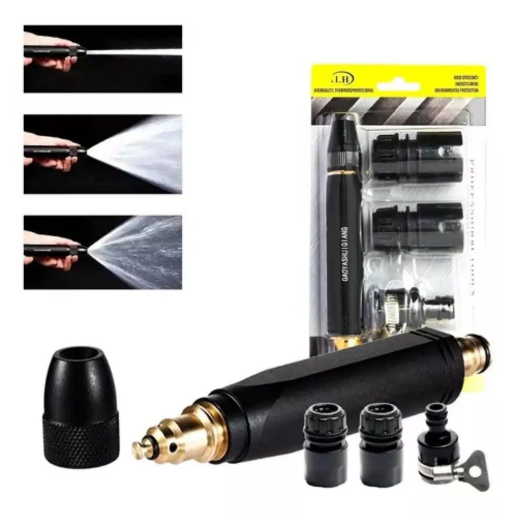 Kit 3 em 1: Bico de Alta Pressão para Mangueira + Conector Top - Melhore o Desempenho da sua Mangueira com Alta Pressão e Conexão de Qualidade!