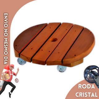 Suporte Para Vasos Redondo em Madeira Roda Cristal do 20cm até 60cm Mogifertil Rodízio Acrilico
