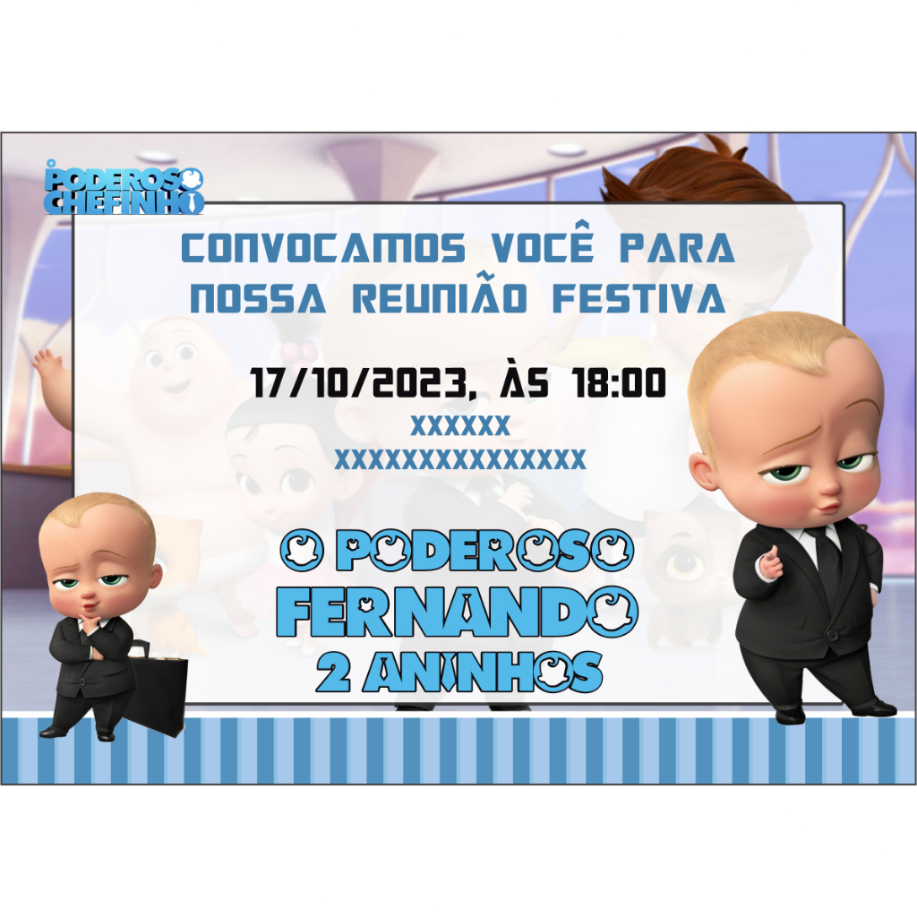 Convite Aniversário O Poderoso Chefinho Personalizado Sem Envelope 14x10cm ou 10x7cm