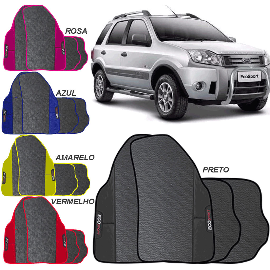LINDO JOGO TAPETE 4 PEÇAS AMARELO AZUL PRETO AMARELO VERMELHO  ECOSPORT 2007 A 2012  EMBORRACHADO
