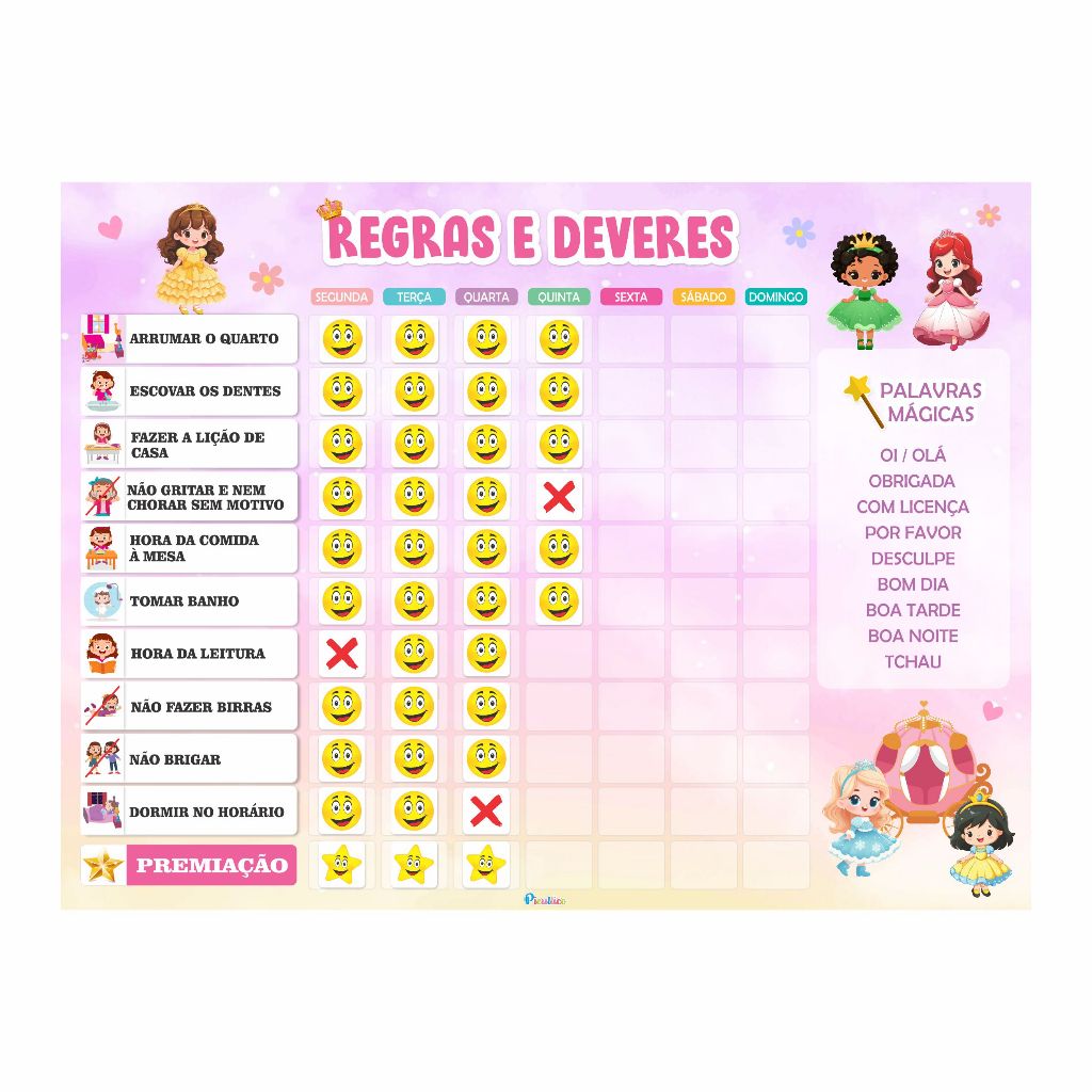 Quadro De Regras Infantil/ Quadro Educativo/ Quadro de Incentivo - Magnético 24 Regras em Oferta na Shopee