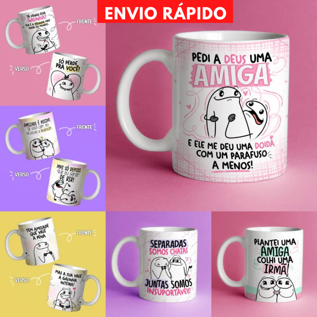 Caneca personalizada flork amigas personalizadas vários modelos 325ml volume 23 em Oferta na Shopee