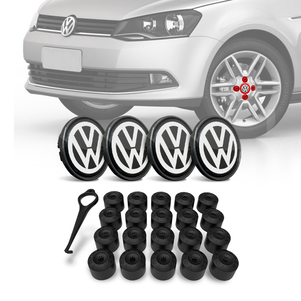 Jogo Completo 4 Calotinha Centro Roda + Capas de Parafuso Volkswagen em Oferta na Shopee