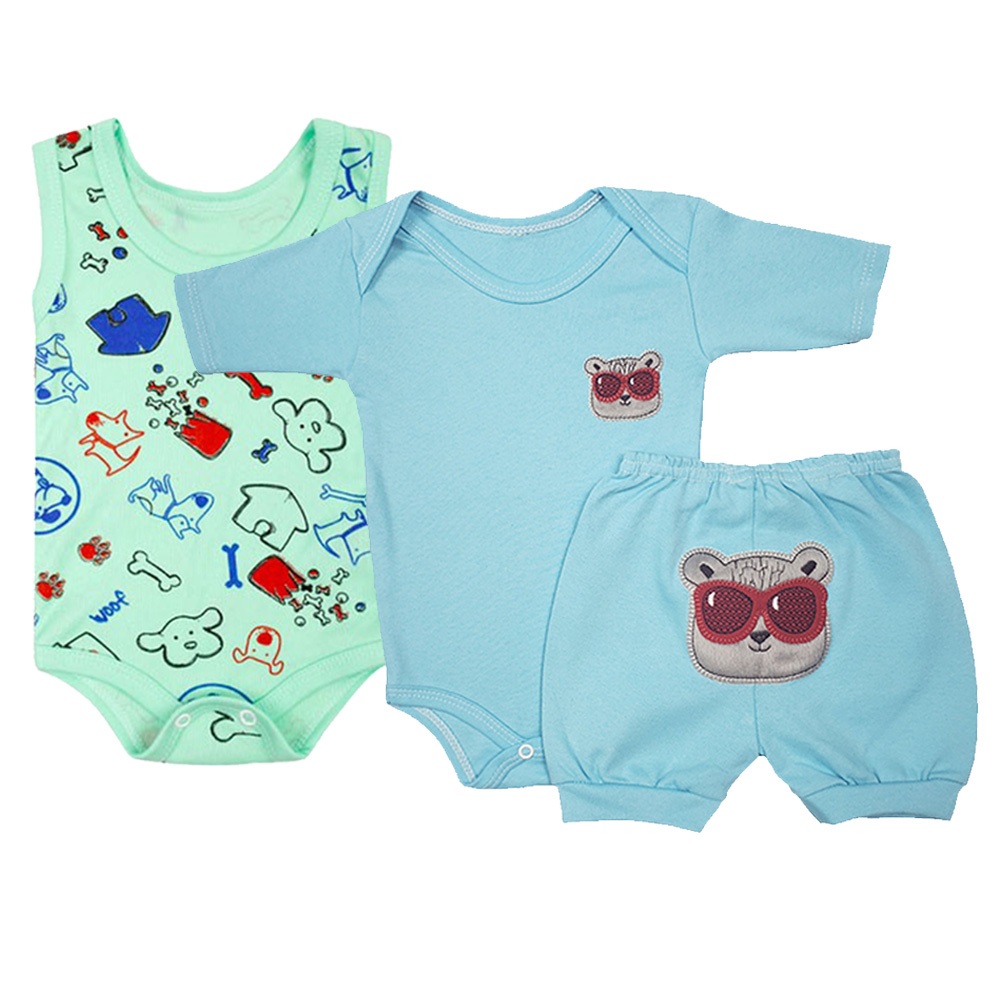 Kit Bebê 3 Pçs Conjunto Body e Short E Body Regata Estampado
