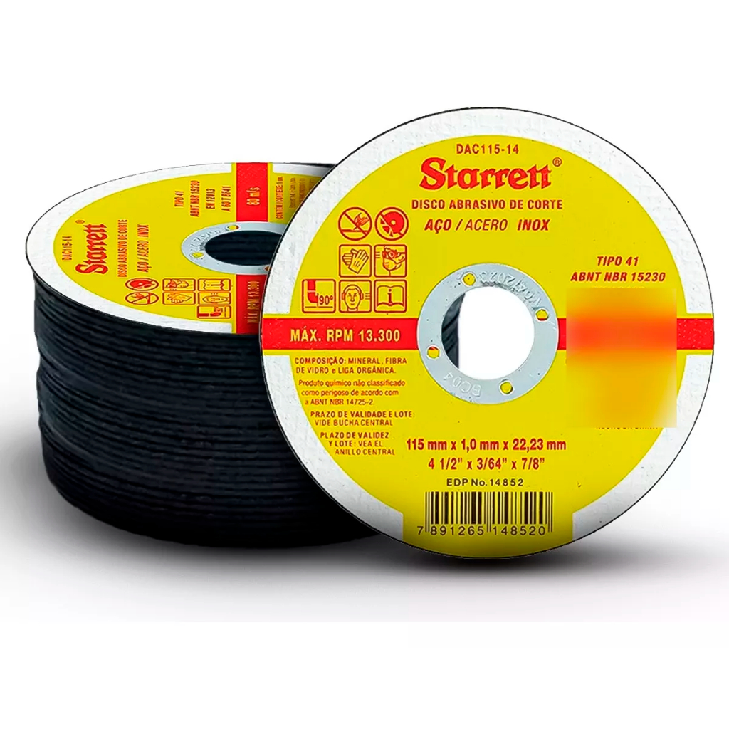 Kit Jogo De Discos De Corte Fino Starrett 4.1/2 X 1mm Serralherias Ferro Metalon 48 Ou 100 Unidades - Home & Living