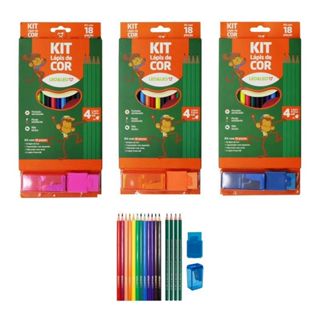 Conjunto Leo&Leo 18 Peças com 12 Lápis de Cor 4 Lápis Preto HB 1 Apontador 1 Borracha Resistente Não Tóxico