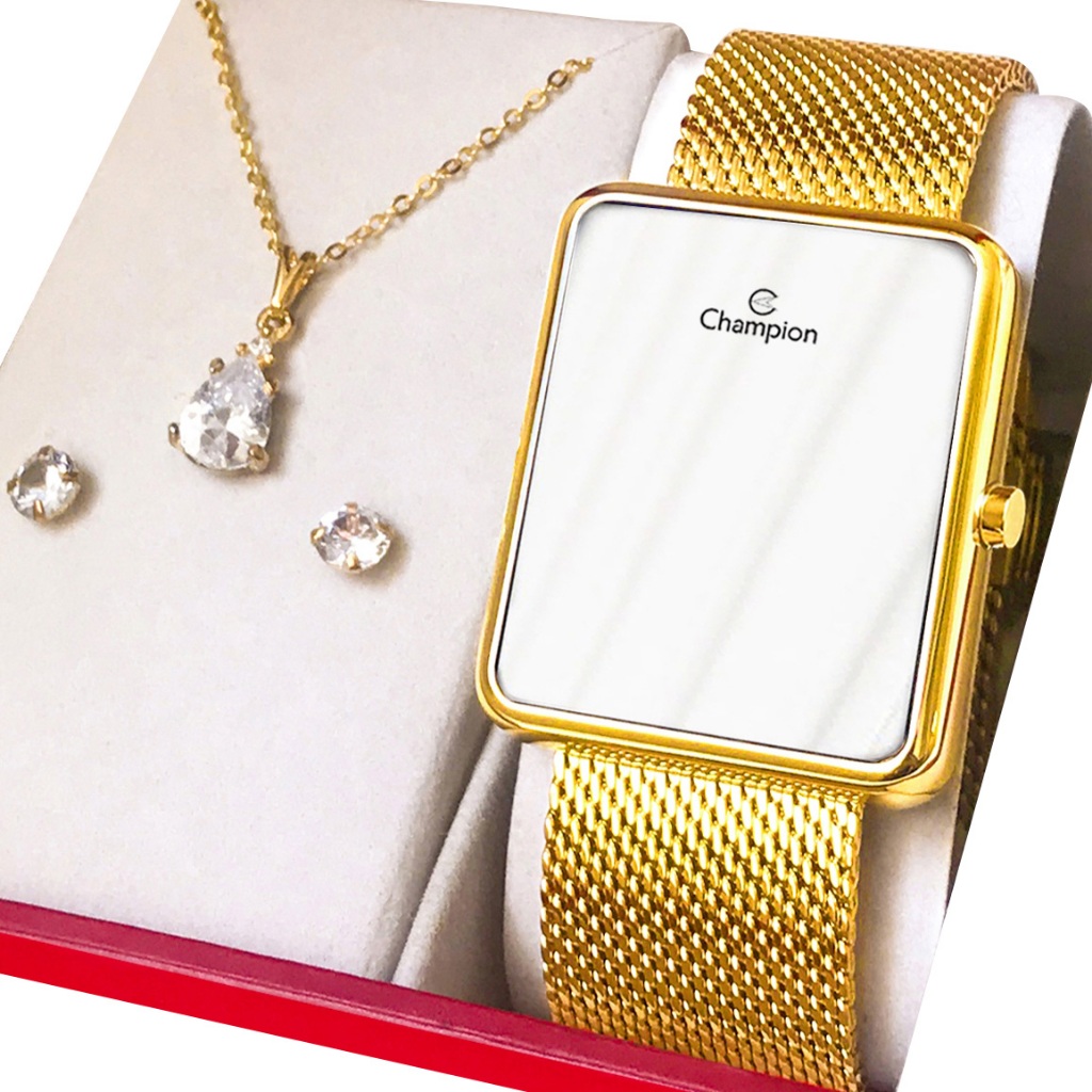 Relógio Champion Feminino Dourado Digital Original com garantia de 1 ano acompanha colar e brincos - Watches