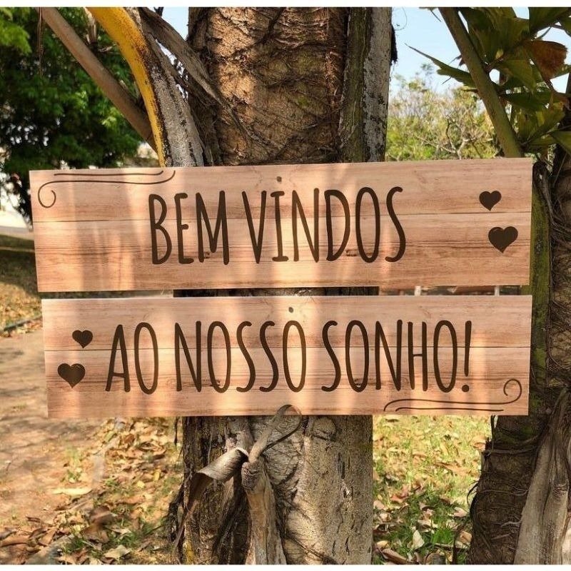 Kit 2 Placas Decorativas MDF 10x40 Casamento Bem-Vindos ao Nosso Sonho
