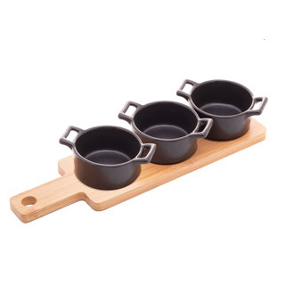 CJ BANDEJA DE BAMBU COM 3 PETISQUEIRAS REDONDAS - WOLLF- 29146
